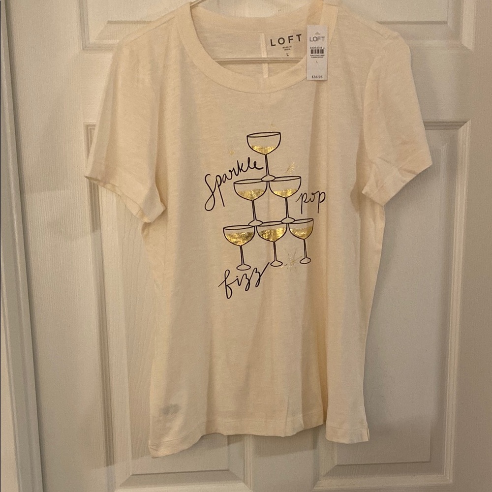 LOFT Cream Graphic Tee with Gold Accents
